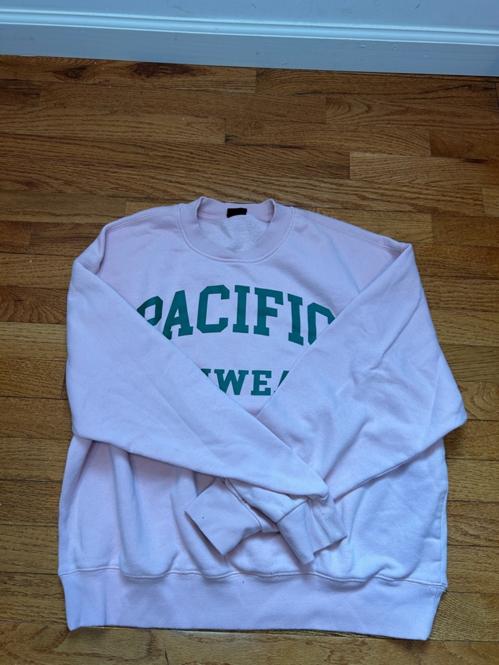 PacSun Pink Crewneck Sweatshirt with Green 'PACIFIC' Graphic